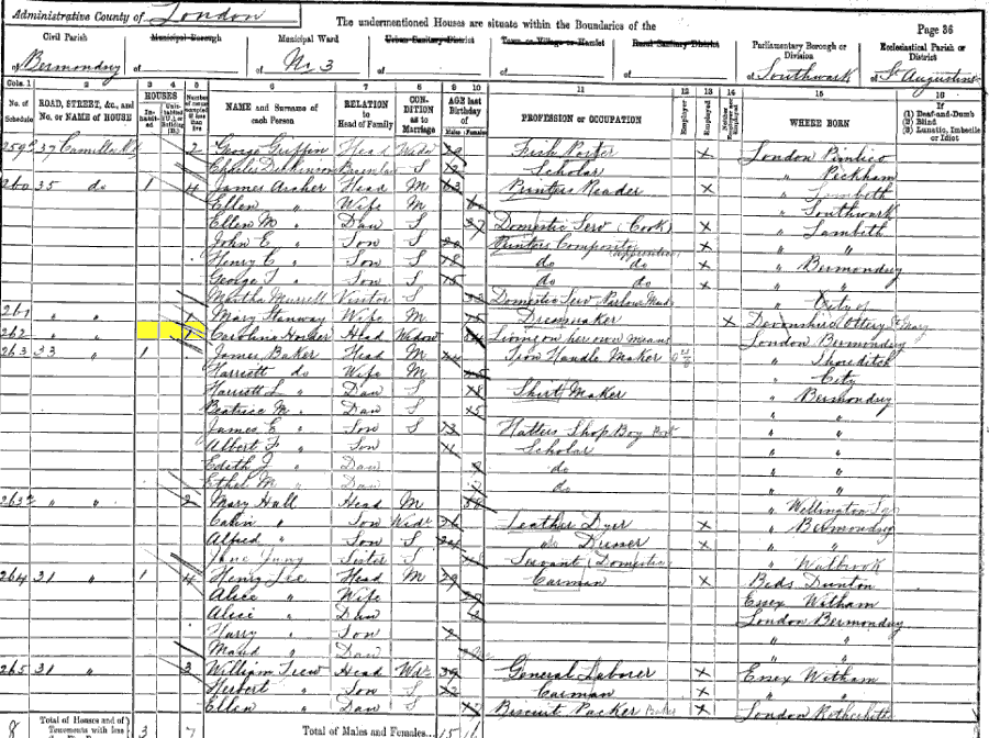 1891 census returns for Caroline Horder