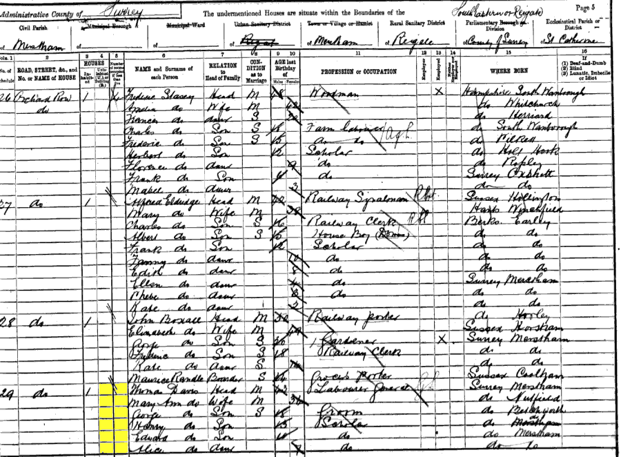 1891 census returns for Thomas and Mary Ann Davis and family