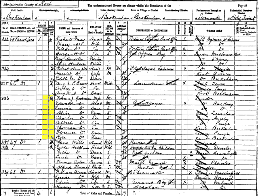 1891 census returns for Edward John and Emma Jane Goodman and family