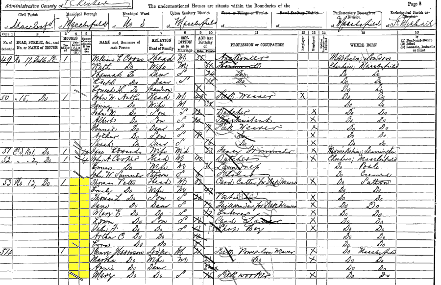 1891 census returns for Thomas and Emily Potts and family
