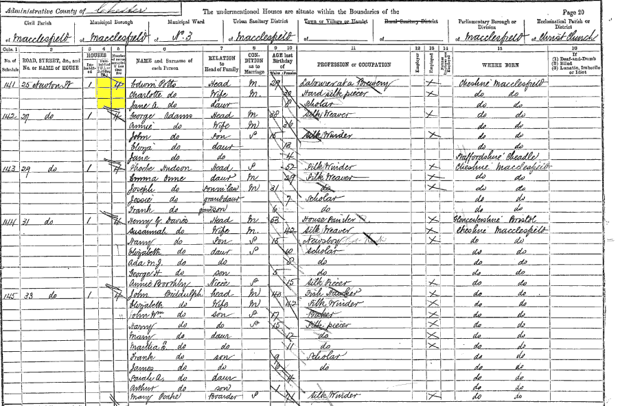 1891 census returns for Edwin and Charlotte Potts and family