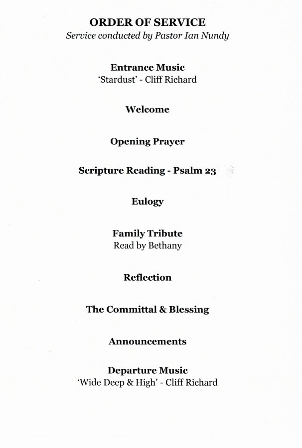 Order of Service, Funeral of Shirley 09 01 2024